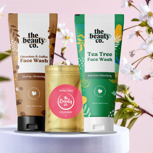 the beauty co Detan and Acne Control Combo | 2 Facewashes and Strawberry Coffee Scrub